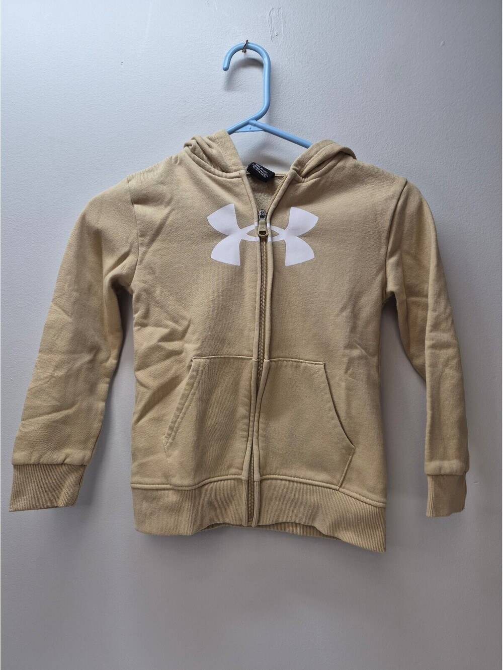 Under Armour Kids' Beige Zip-Up Hoodie Sweatshirt with Hood Size 7 B389